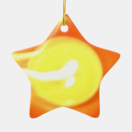 オレンジ色の黄色の炎キャンドルライト、アート セラミックオーナメント (正面)