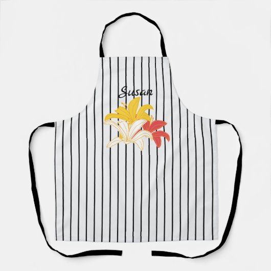 オレンジ色の黄色の白い花と白 エプロン (正面)