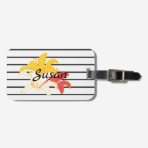 オレンジ色の黄色の白い花オン白黒ストライプ