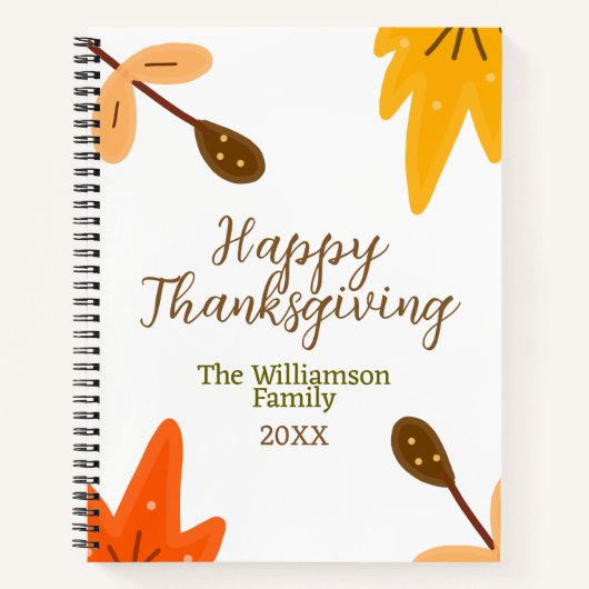 オレンジ色の黄色の秋幸せな感謝祭アドファミリーn ノートブック (正面)