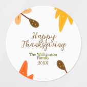 オレンジ色の黄色の秋幸せな感謝祭アドファミリーn ラベル (デザイン2)