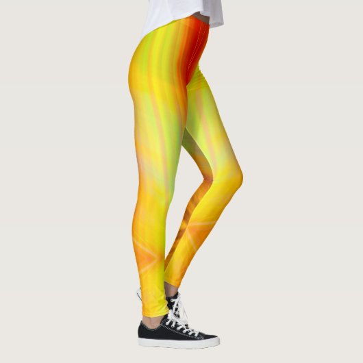 オレンジ色の黄色の緑の抽象芸術光のストリーククールおもしろい レギンス (右)