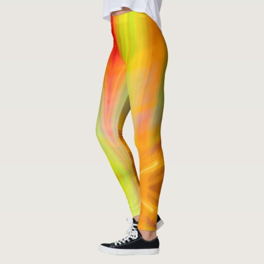 オレンジ色の黄色の緑の抽象芸術光のストリーククールおもしろい レギンス (左)