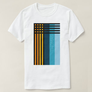 オレンジ色の黄色の緑の青の黒いストライプの名前 Tシャツ