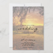 オレンジ色の黄色の美しい夕日の国結婚側の 招待状 (正面)