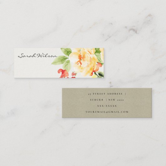 オレンジ色の黄色の赤いバラの水カラーフローラアドレス スキニー名刺 (正面/裏面)