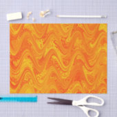 オレンジ色の黄色の赤い模様（マーブリング） 薄葉紙 (クラフト)
