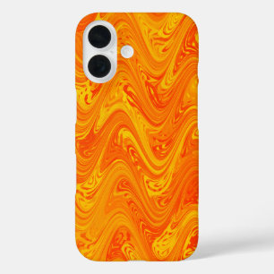 オレンジ色の黄色の赤い模様(マーブリング) iPhone 16ケース