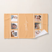 オレンジ色の黄色カスタムのフォトコラージモノグラムスクリプト ハンドタオル (ハンドタオル)