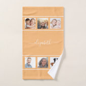 オレンジ色の黄色カスタムのフォトコラージモノグラムスクリプト ハンドタオル (ハンドタオル)