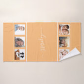 オレンジ色の黄色カスタムのフォトコラージモノグラムスクリプト バスタオル (バスタオル)