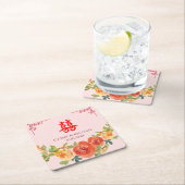 オレンジ色の黄色中国のい結婚花 スクエアペーパーコースター (インサイチュ)