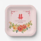 オレンジ色の黄色中国のい結婚花 ペーパープレート (正面)