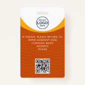オレンジ色の黄色企業ののビジターパスID QRコード バッジ (裏面)