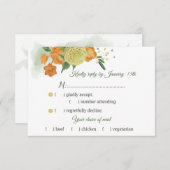 オレンジ色の黄葉色の緑の食事 出欠カード (正面/裏面)