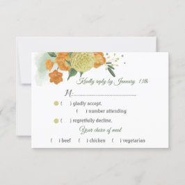 オレンジ色の黄葉色の緑の食事 出欠カード