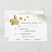 オレンジ色の黄葉色の緑の食事 出欠カード (正面/裏面)