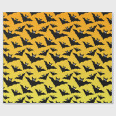 オレンジ色の黒いこうもりハロウィーンパターン ラッピングペーパー (フラット)