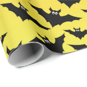 オレンジ色の黒いこうもりハロウィーンパターン ラッピングペーパー (ロールコーナー)