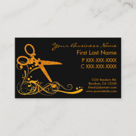 オレンジ色の黒いグリッターの渦巻きヘアカットの名刺 名刺