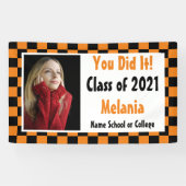 オレンジ色の黒いチェッカーボード写真卒業 横断幕 (横)