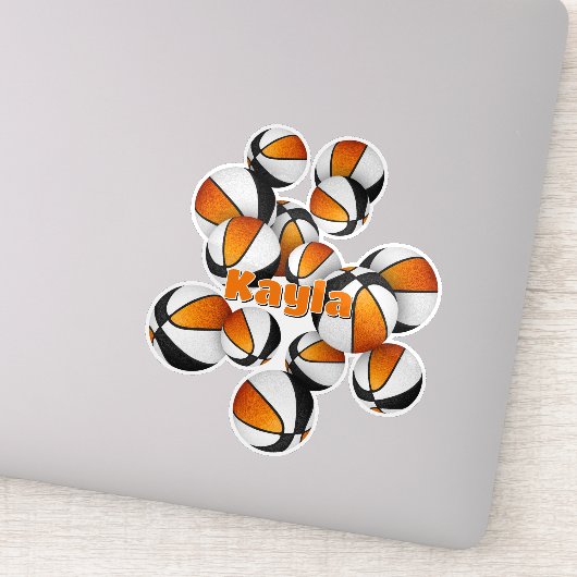 オレンジ色の黒いチームの色のバスケットの選手の名前 シール (詳細)