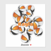 オレンジ色の黒いチームの色のバスケットの選手の名前 シール (シート)