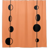 オレンジ色の黒いドットと縦線 シャワーカーテン (正面)