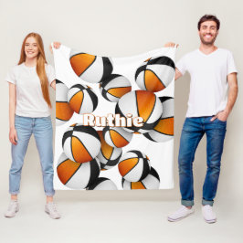 オレンジ色の黒いバスケットボールチームカラーズスポーツデッキ フリースブランケット