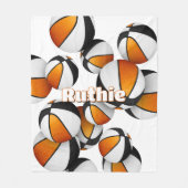 オレンジ色の黒いバスケットボールチームカラーズスポーツデッキ フリースブランケット (正面)