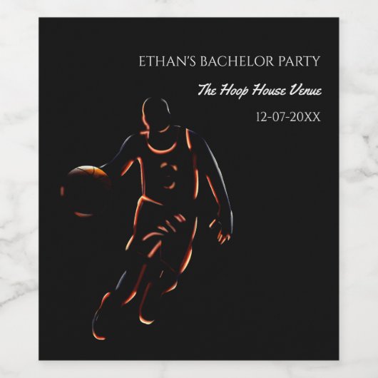 オレンジ色の黒いバスケットボールバースデーパーティーチャンピオン ワインラベル (シングルラベル)