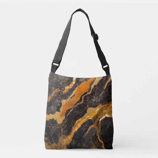 オレンジ色の黒い大理石の金ゴールド クロスボディバッグ (正面)