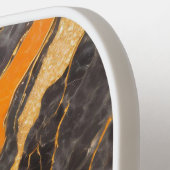 オレンジ色の黒い大理石の金ゴールド ピックルボールラケット (左詳細)