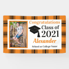 オレンジ色の黒い格子縞の学校のカラー卒業 横断幕