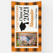 オレンジ色の黒い格子縞の学校のカラー卒業 横断幕 (縦)