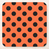 オレンジ色の黒い水玉模様 スクエアペーパーコースター (正面)