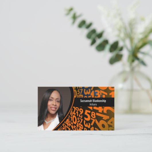 オレンジ色の黒い番号カスタムの写真QRコード 名刺 (スタンド正面)