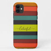 オレンジ色の黒い緑のモノグラムストライプののiPhoneケース Case-Mate iPhoneケース (裏面)