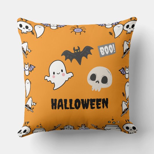 オレンジ色の黒かわいいハロウィーン枕 クッション (裏面)