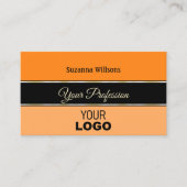 オレンジ色の黒と桃ストライプのスタイリッシュロゴ 名刺 (正面)