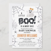 オレンジ色の黒の小さなブー幽霊女の子の赤ちゃんシャワー 招待状 (正面)