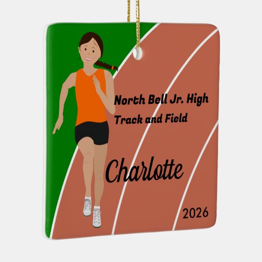 オレンジ色の黒の茶色のヘアトラックとフィールドガール セラミックオーナメント (右)