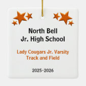 オレンジ色の黒の茶色のヘアトラックとフィールドガール セラミックオーナメント (裏面)