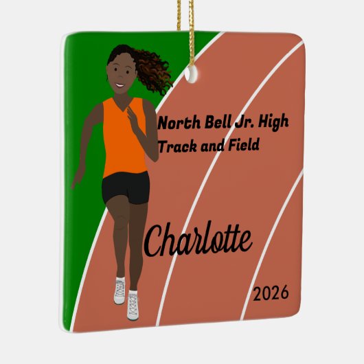 オレンジ色の黒の黒いヘアトラックとフィールドガール セラミックオーナメント (右)