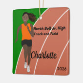 オレンジ色の黒の黒いヘアトラックとフィールドガール セラミックオーナメント (左)