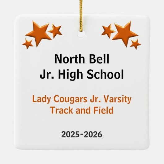 オレンジ色の黒の黒いヘアトラックとフィールドガール セラミックオーナメント (裏面)