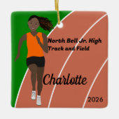 オレンジ色の黒の黒いヘアトラックとフィールドガール セラミックオーナメント (正面)