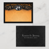 オレンジ色の黒エレガント骨格の空白の座席表 プレイスカード (正面/裏面)