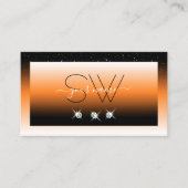 オレンジ色の黒グラディエントきらめくダイヤモンドイニシャル 名刺 (正面)