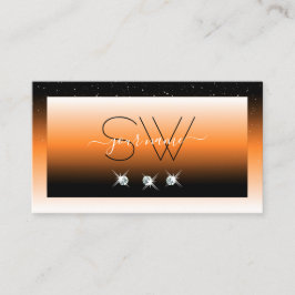 オレンジ色の黒グラディエントきらめくダイヤモンドイニシャル 名刺